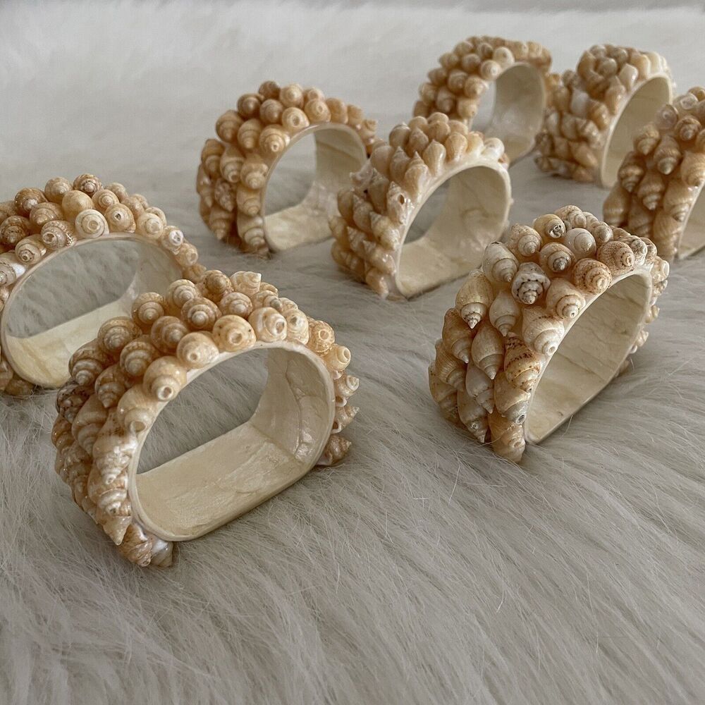 Vintage Shell Capeze Napkin Holder Lot Of 8 Beachy Nautical Coastal Dining